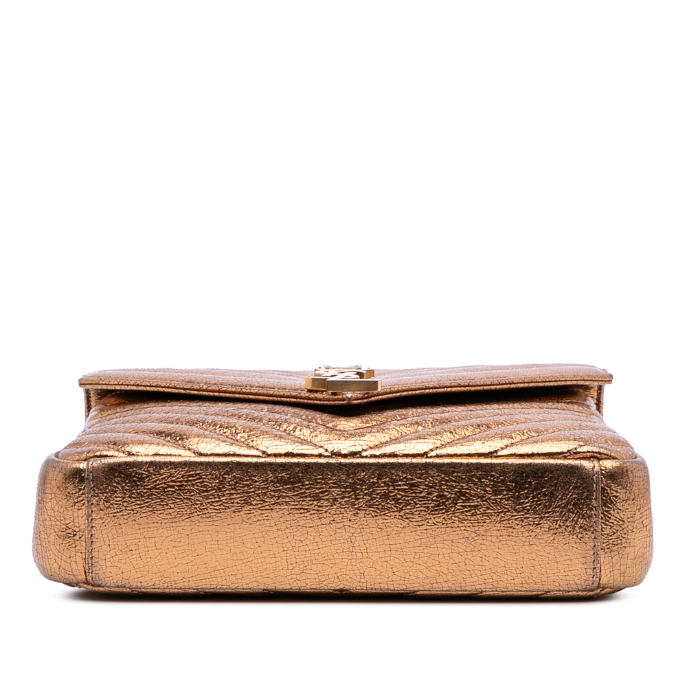 Pre-Loved Saint Laurent Medium Metallic Calfskin Chevron Monogram College Bag - Picture 3 of 12